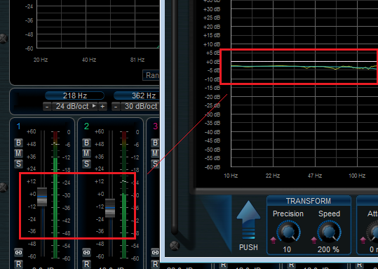 Step 10 - Adjust the MB-7 Mixer settings so that the difference curve matches the one previously stored in slot 3
